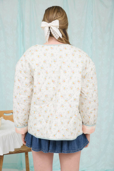 FLORAL QUILTED PLAID LINED JACKET: CREAM MULTI
