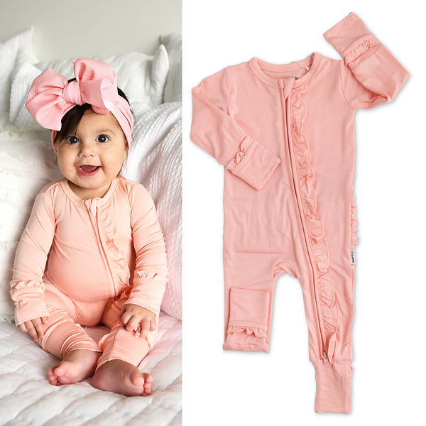 Bamboo Baby Pajama Sleepies Little Baby Ruffle Zip Olivia Pink: 0-3m