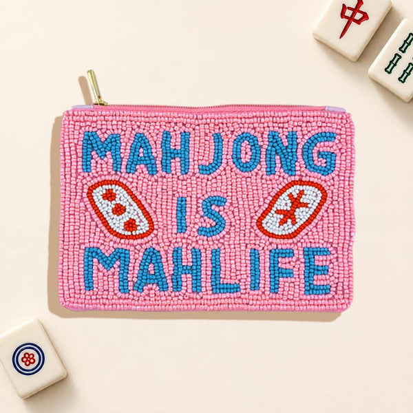 MAHJONG IS MAHLIFE Message Seed Beaded Mini Pouch Bag