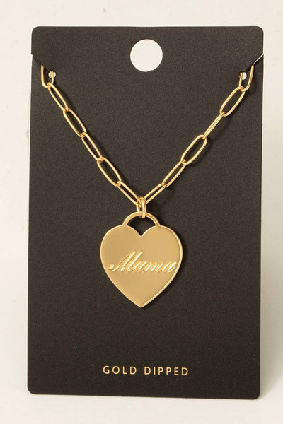 Gold Dipped Mama Heart Pendant Necklace: GOLD - Lulu Bella Boutique
