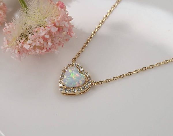 HEART SHAPE LAB GROWN OPAL STONE PENDANT NECKLACE .: PINK OPAL - Lulu Bella Boutique