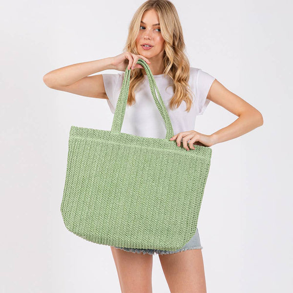 Solid Crochet Straw Tote Bag / Beach Bag
: Beige - Lulu Bella Boutique