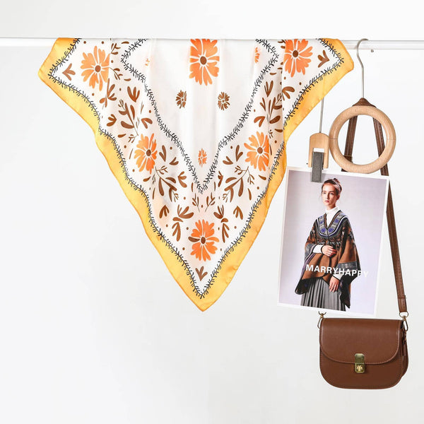 Floral Print Silk-Finish Bandana Scarf: Blue