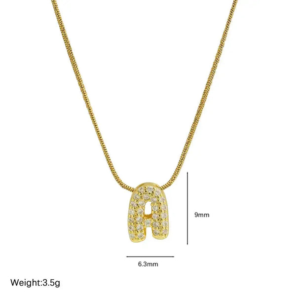 Mini Rhinestone Gold Initial Letter Necklace Jewelry: W