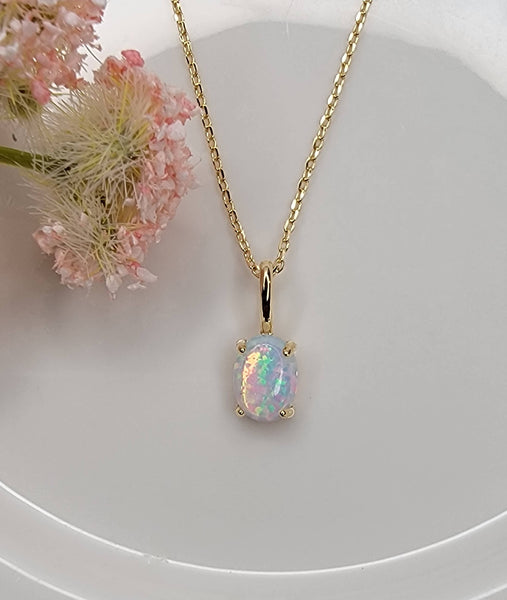 OVAL SHAPE OPAL NECKLACE.: White - Lulu Bella Boutique