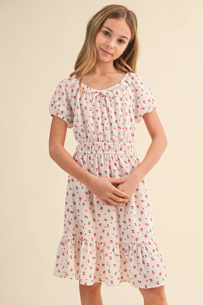 TWEEN KIDS GIRLS PUFF SLV JULIETTE WAIST TIERED DRESS (7-12): 7 - Lulu Bella Boutique