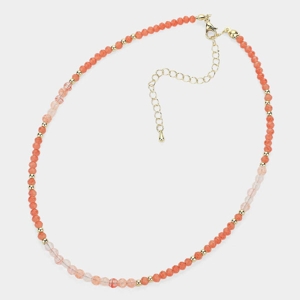 Natural Stone Metal Ball Faceted Beaded Choker Necklace: CORAL - Lulu Bella Boutique