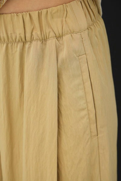 CRINKLED WIDE LEG CROPPED PULL ON PANTS: SAND / S - Lulu Bella Boutique