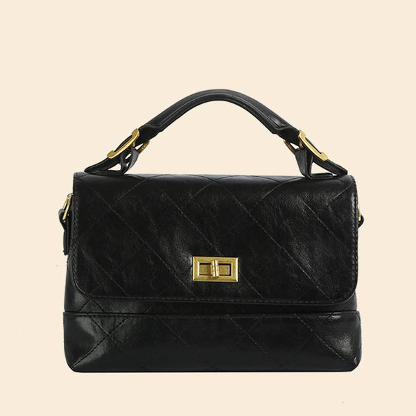 Leather Quilt Flap Satchel: BR