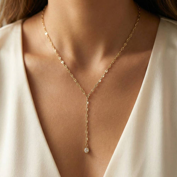 Cz Charm Y Chain Necklace: G - Lulu Bella Boutique