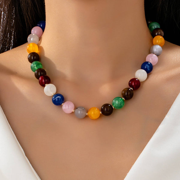 HIGH GLOSSY MULTI COLOR BEADED CHAIN NECKALCE | 80N92627: MULTI - Lulu Bella Boutique