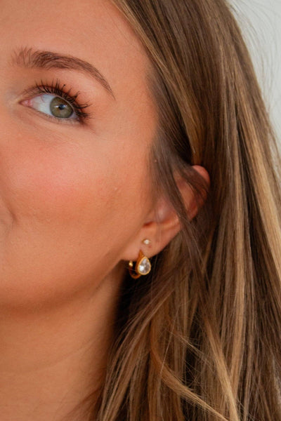 Bezel Gemstone Hoop Earrings: Black