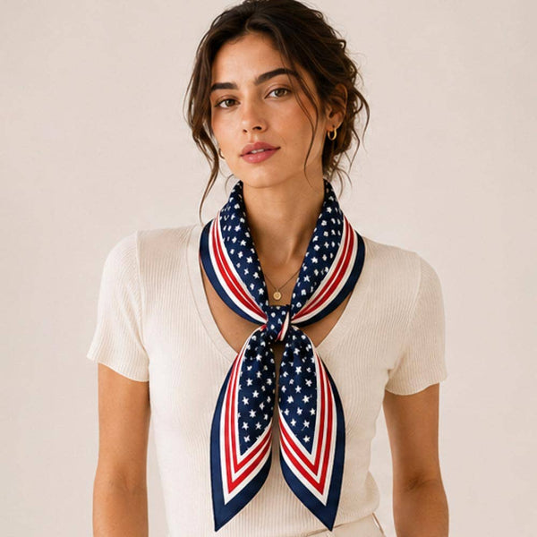 Classic Patriotic Star Pattern Print Square Scarf: Red