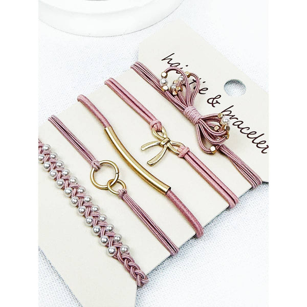 Boho Inspired BOW Theme Hair Tie Bracelets: DUSTY PINK / ONE(6) - Lulu Bella Boutique