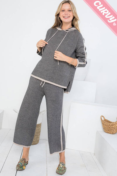 PLUS SIZE KNIT PULLOVER PANTS: TAUPE/BLACK / Plus Size / 1XL