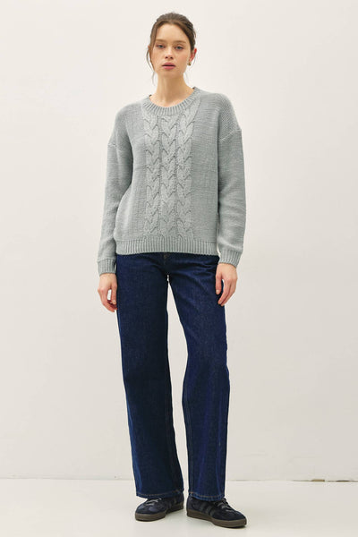 COZY CABLE KNIT DETAIL SWEATER TOP : RETRO BLUE / S - Lulu Bella Boutique