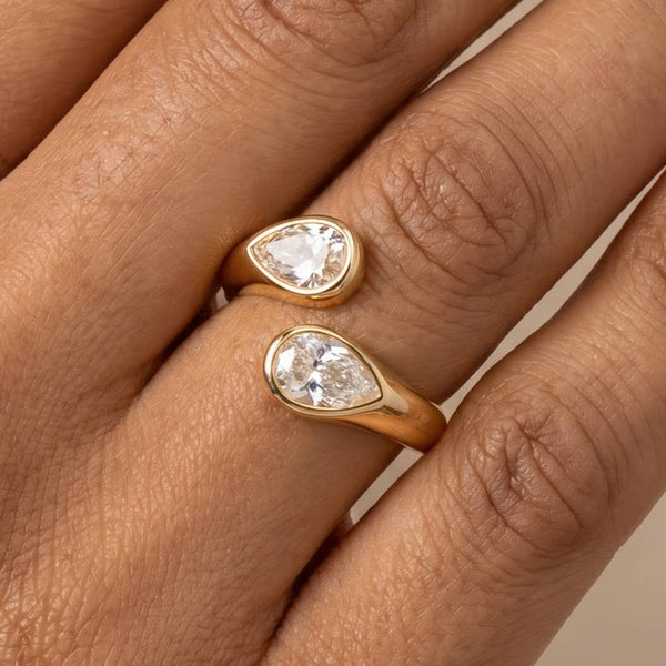 Double Pear Bezel Cz Open Ring