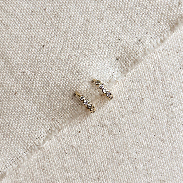 18k Gold Filled Mini Bezel CZ Hoop Earrings: 12mm