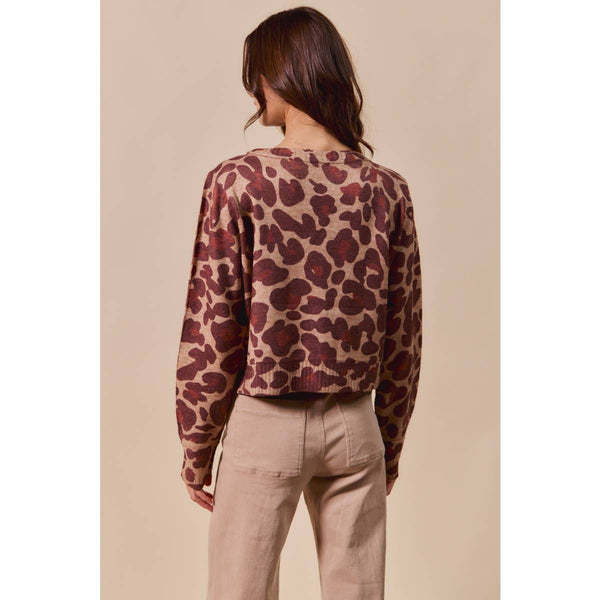 LEOPARD PRINT BUTTON UP SWEATER CARDIGAN: LEOPARD