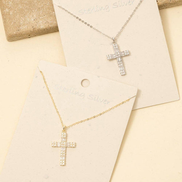 Sterling Silver Cz Pave Cross Pendant Necklace: RZ