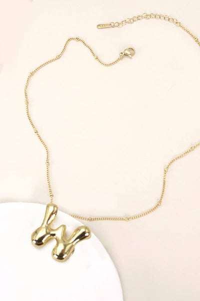 STAINLESS STEEL BALLOON BUBBLE INITIAL NECKLACE | 40NK316: T