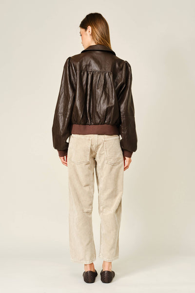 BARREL CORDUROY PANTS WITH EYELET WAIST: DOVE