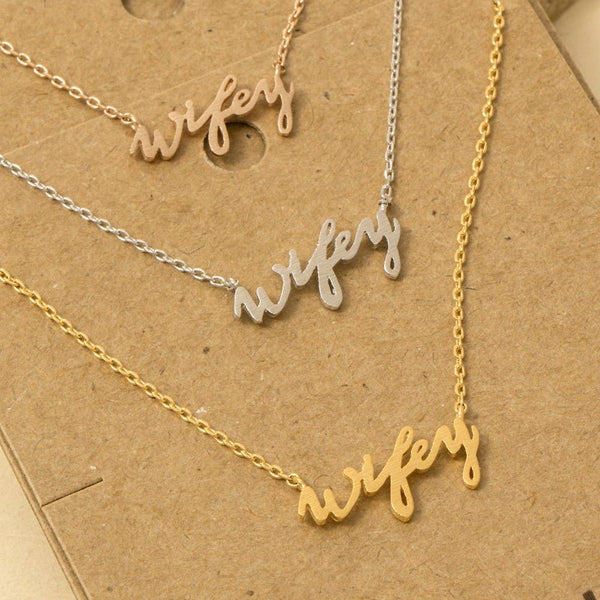 Gold Dipped Wifey Handwritten Pendant Necklace: G - Lulu Bella Boutique