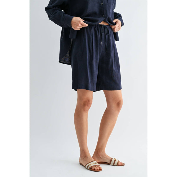 LINEN SHORTS: Navy / S-M-L(2-2-2) - Lulu Bella Boutique