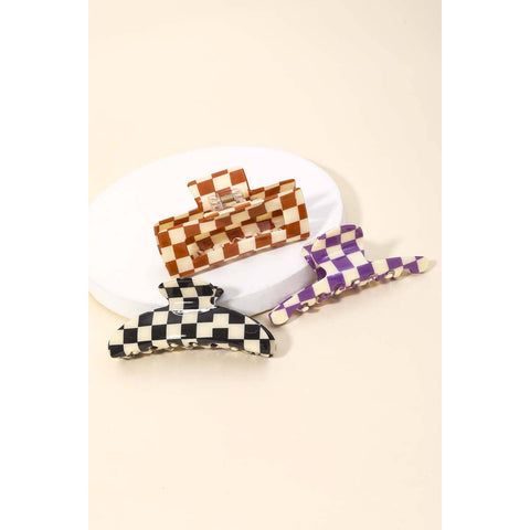 Checkered Pattern Hair Clip Set: MULTI
