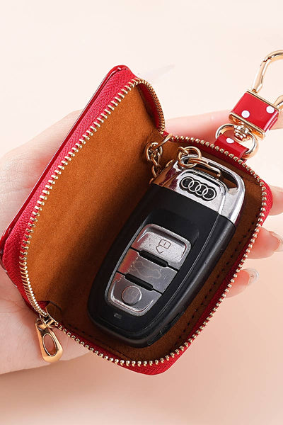 Polka Dot PVC Key Case Keychain: PINK