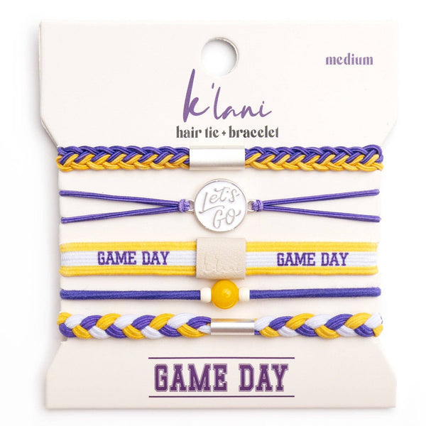 "Game Day" Purple & Yellow Hair Tie Bracelets: Medium