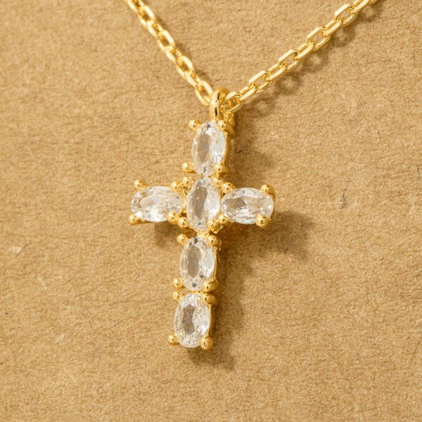 CZ Cross Pendant Necklace: G - Lulu Bella Boutique
