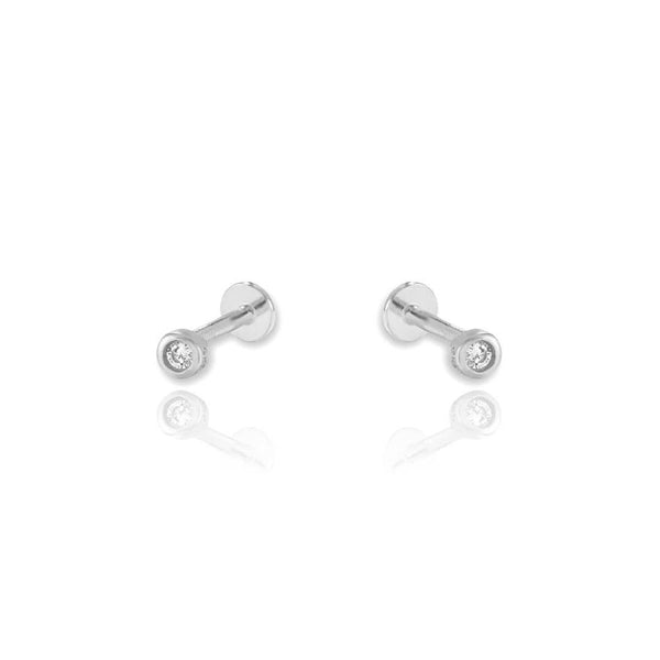 Bezel Set Screw Flat Back Cartilage Earrings: 14k Gold