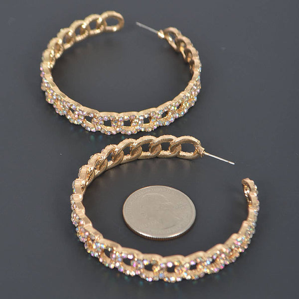 Rhinestone Hoop Earring: Silver Clear