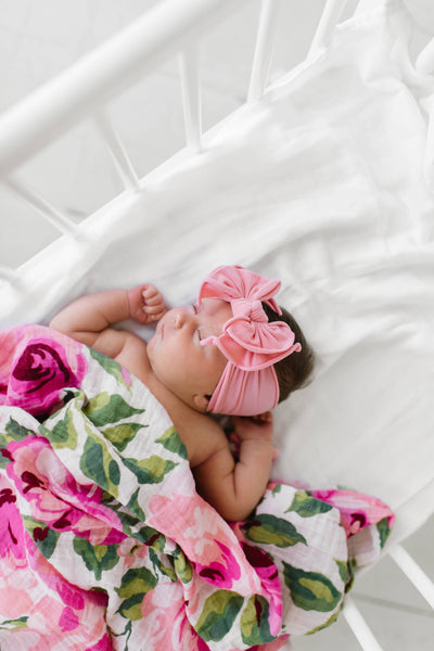 Baby Bling® FAB-BOW-LOUS® soft nylon bow headband: Rose quartz - Lulu Bella Boutique