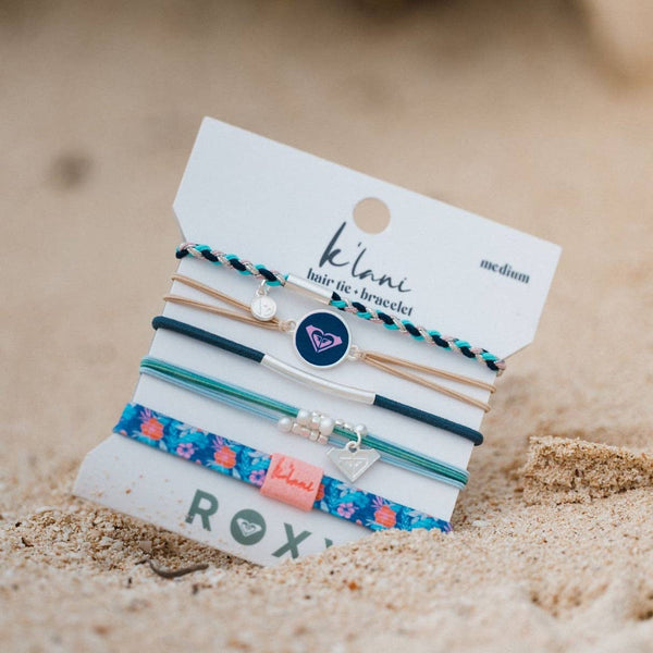 "Roxy Ocean Bloom" Tropical Blues Hair Tie Bracelets: Small