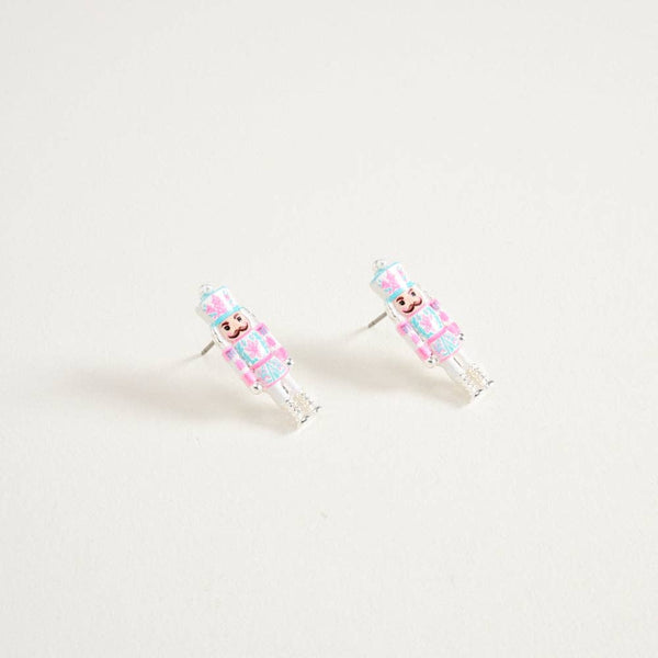 1 In Enamel Christmas Nutcracker Floral Print Post Earrings: Hot Pink / ONE