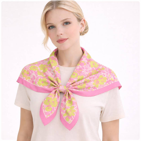 FLORAL PRINT SQUARE SCARF, WLQS 108: BLU - Lulu Bella Boutique