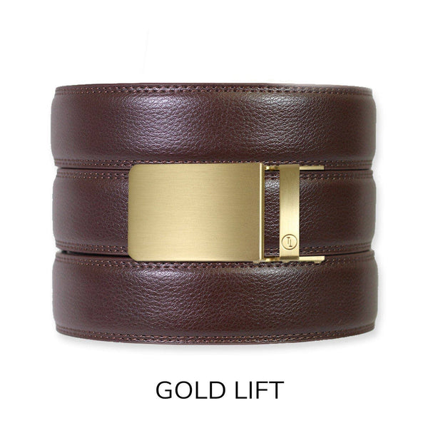 Espresso Leather Rachet Belt & Buckle Set: Gun Metal - Lulu Bella Boutique