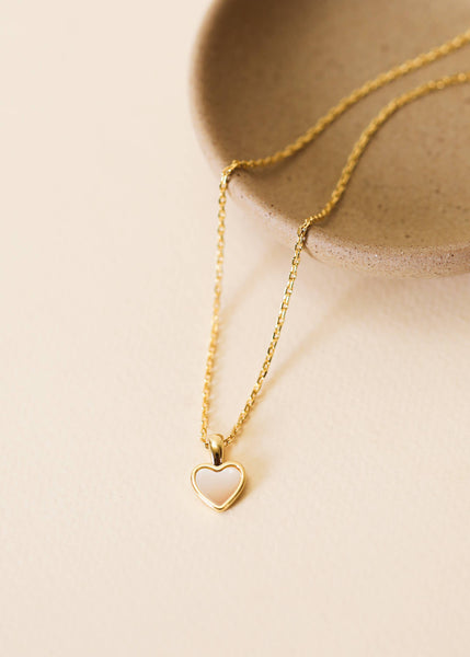 Gemstone Heart Pendant Necklace - Mother of Pearl - Lulu Bella Boutique