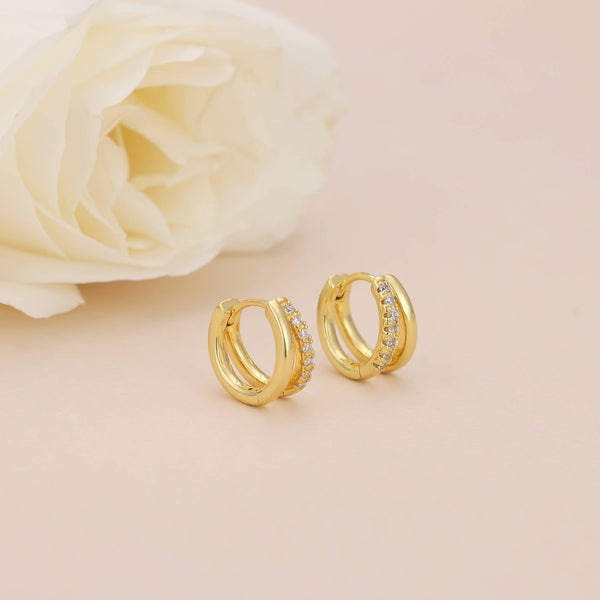 E182 double hoop huggie earring, double hoop earring: Silver