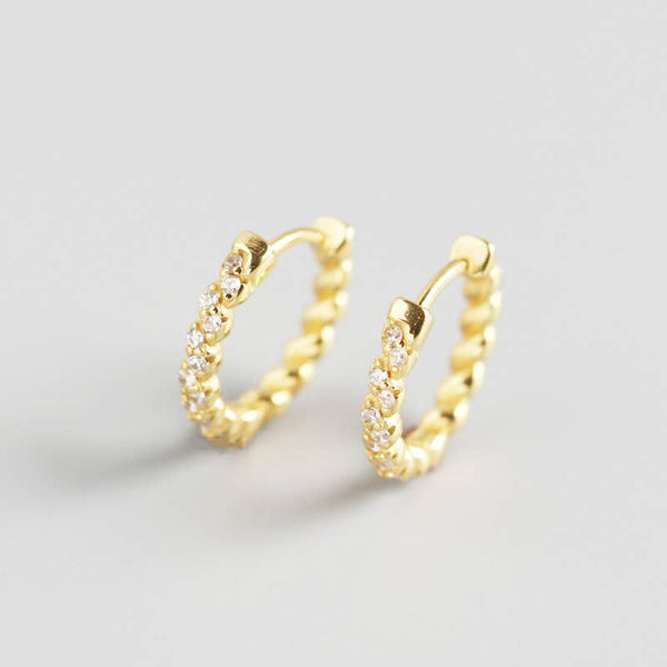 E033 gold hoop earrings, paved earrings, silver earrings: Silver