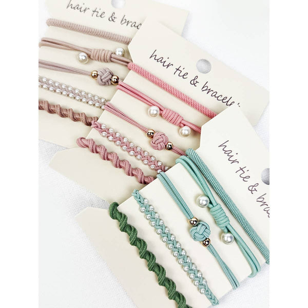 Boho Inspired Pearl Detail Hair Tie Bracelets: MIX COLOR / ONE(6) - Lulu Bella Boutique