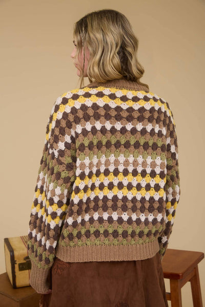 MULTICOLOR KNIT CREWNECK PULLOVER SWEATER: BROWN MULTI - Lulu Bella Boutique