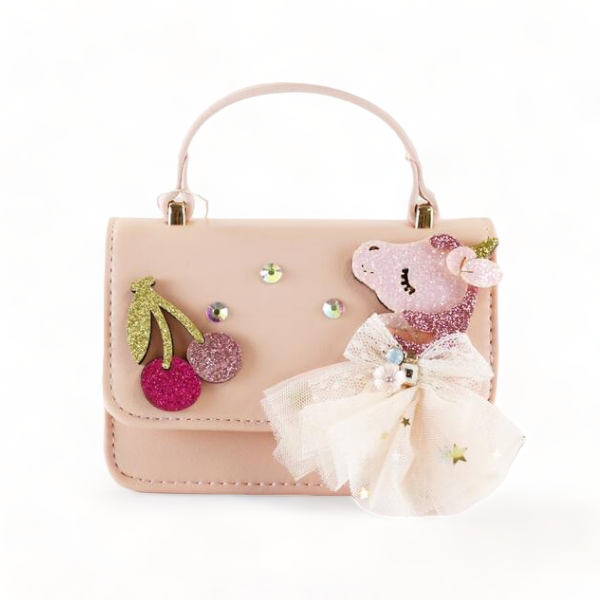 B1302 Unicorn & Cherry Applique Purse (6 Colors): Fuchsia