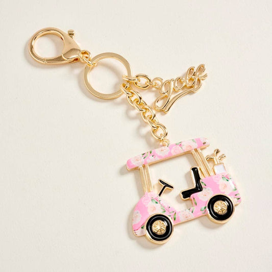 Golf Cart Charm Drop Keychain Bag Charm: Pink - Lulu Bella Boutique