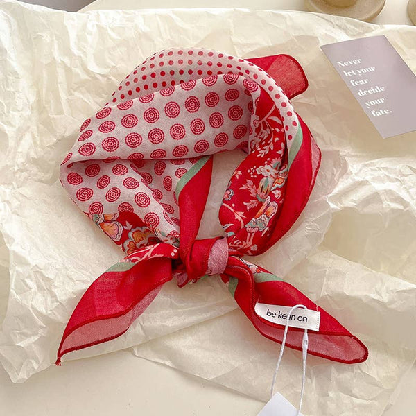 Red Passion Floral Bandana Square scarf - Lulu Bella Boutique