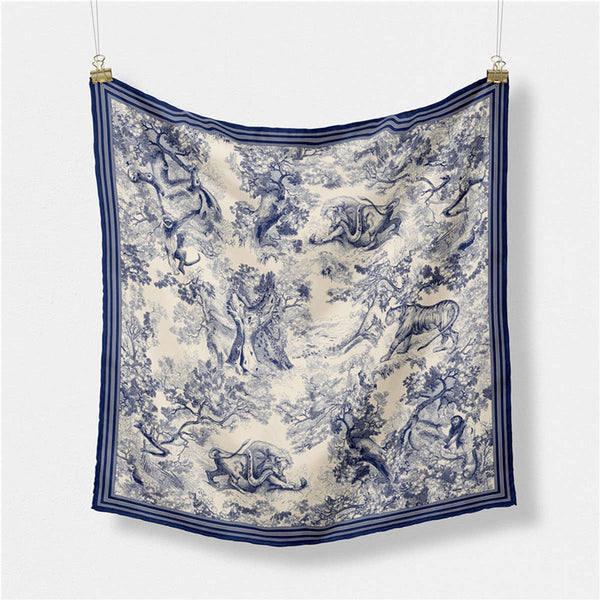 NEW PRINTED DECORATIVE SQUARE SCARF_CWASC0650: Blue / (OS) 2 - Lulu Bella Boutique