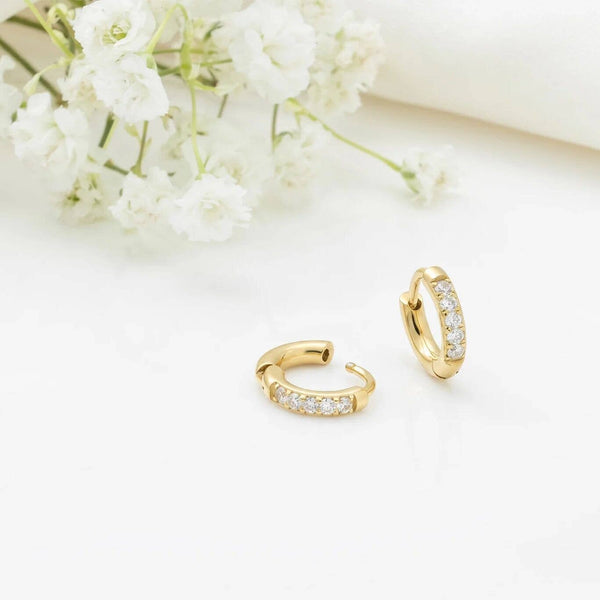 14K Gold Filled PLUS CZ Stone Huggie Earrings: Gold