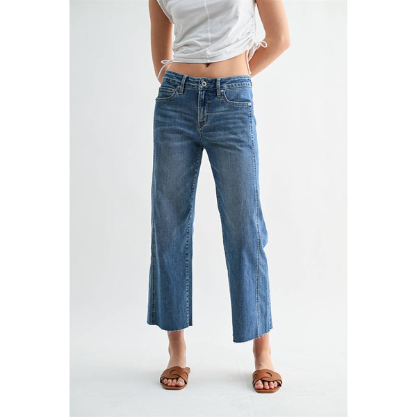 MID RISE STRAIGHT TUMMY TUCK CROP LOOSE FIT: BLUE CHILL / 24 - Lulu Bella Boutique